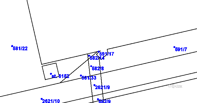 Parcela st. 591/17 v KÚ Hranice, Katastrální mapa