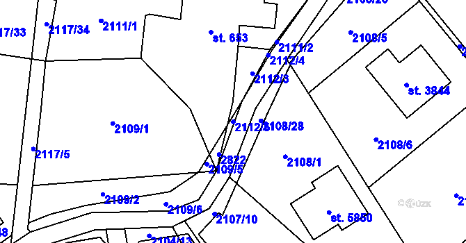 Parcela st. 2112/5 v KÚ Hranice, Katastrální mapa