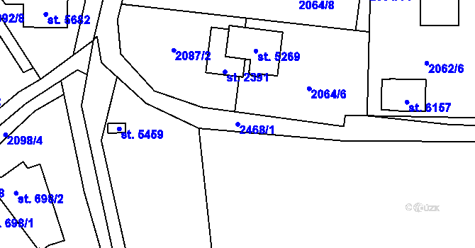 Parcela st. 2468/1 v KÚ Hranice, Katastrální mapa