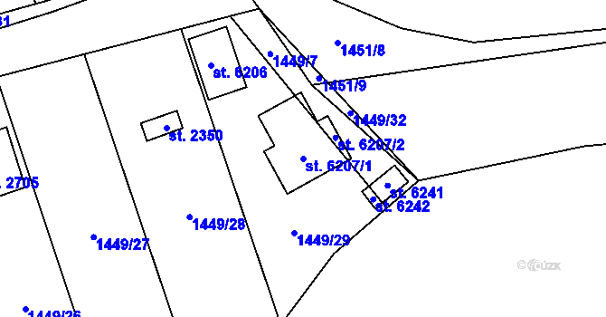 Parcela st. 6207/1 v KÚ Hranice, Katastrální mapa