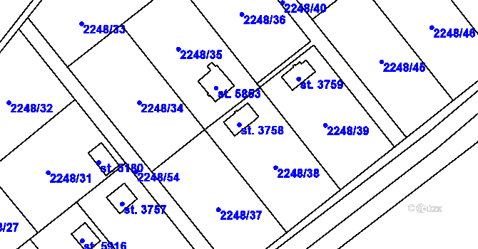 Parcela st. 3758 v KÚ Hranice, Katastrální mapa