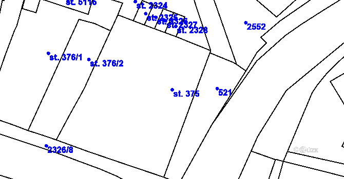 Parcela st. 375 v KÚ Hranice, Katastrální mapa