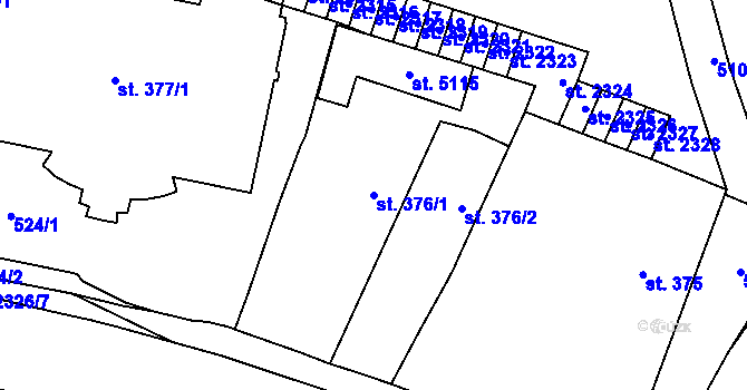 Parcela st. 376/1 v KÚ Hranice, Katastrální mapa