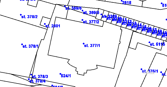 Parcela st. 377/1 v KÚ Hranice, Katastrální mapa