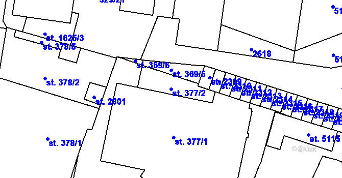 Parcela st. 377/2 v KÚ Hranice, Katastrální mapa