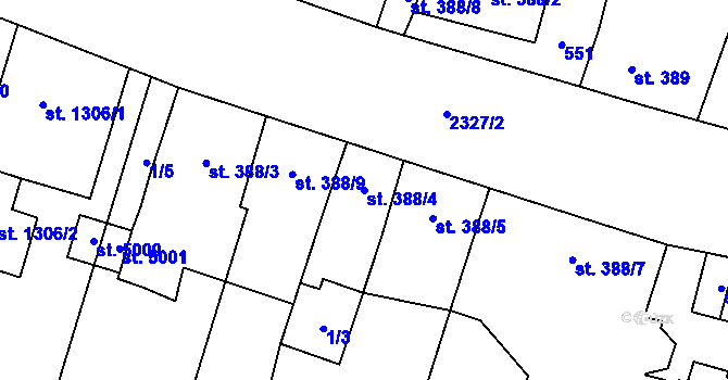 Parcela st. 388/4 v KÚ Hranice, Katastrální mapa