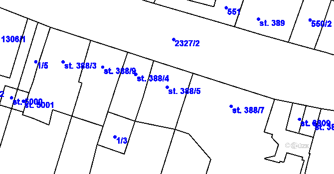 Parcela st. 388/5 v KÚ Hranice, Katastrální mapa