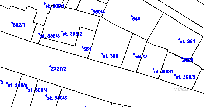 Parcela st. 389 v KÚ Hranice, Katastrální mapa