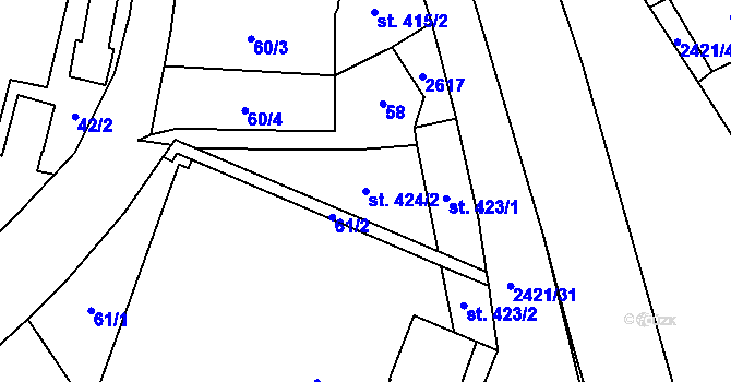 Parcela st. 424/2 v KÚ Hranice, Katastrální mapa