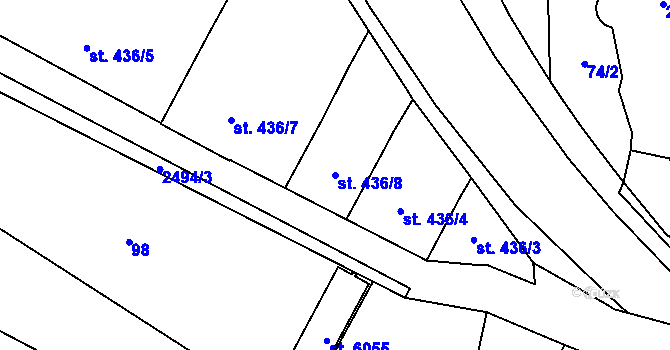 Parcela st. 436/8 v KÚ Hranice, Katastrální mapa