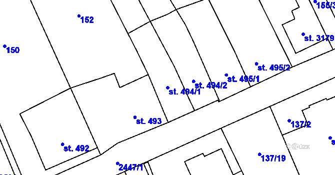 Parcela st. 494/1 v KÚ Hranice, Katastrální mapa