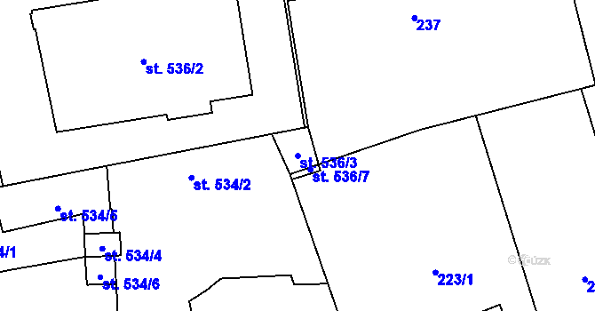 Parcela st. 536/3 v KÚ Hranice, Katastrální mapa