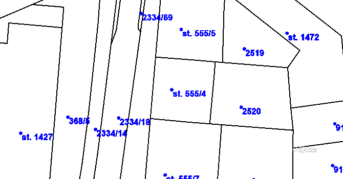 Parcela st. 555/4 v KÚ Hranice, Katastrální mapa