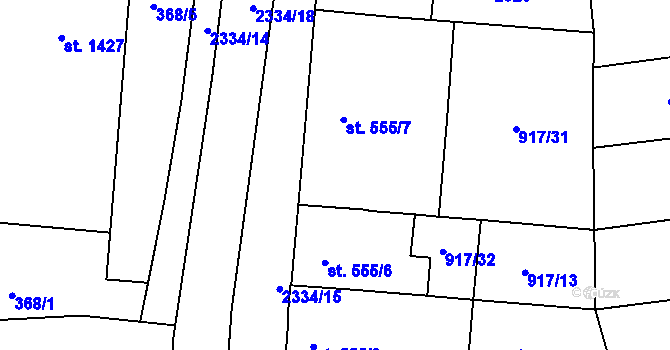 Parcela st. 555/7 v KÚ Hranice, Katastrální mapa