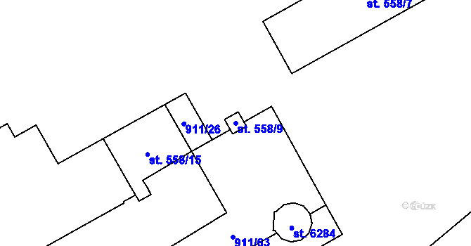 Parcela st. 558/9 v KÚ Hranice, Katastrální mapa
