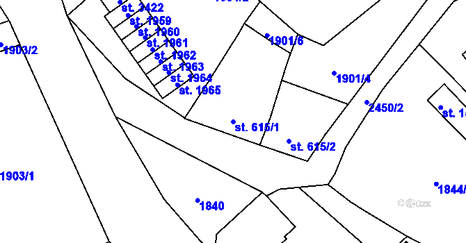 Parcela st. 615/1 v KÚ Hranice, Katastrální mapa