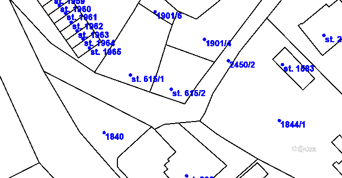 Parcela st. 615/2 v KÚ Hranice, Katastrální mapa