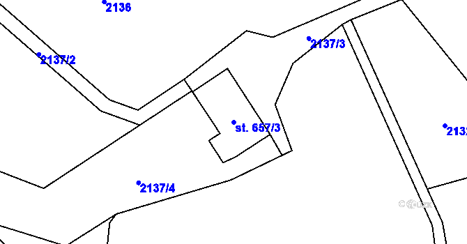 Parcela st. 657/3 v KÚ Hranice, Katastrální mapa