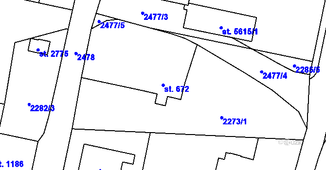Parcela st. 672 v KÚ Hranice, Katastrální mapa