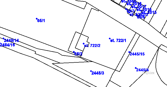 Parcela st. 722/2 v KÚ Hranice, Katastrální mapa