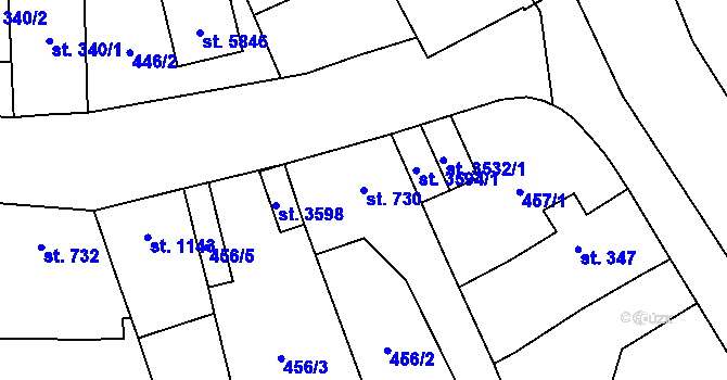 Parcela st. 730 v KÚ Hranice, Katastrální mapa