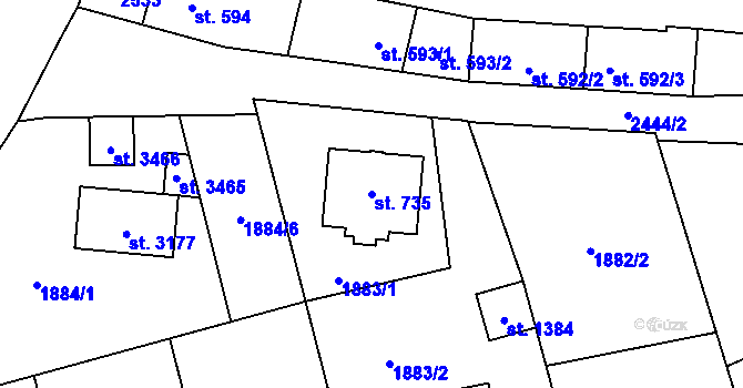 Parcela st. 735 v KÚ Hranice, Katastrální mapa