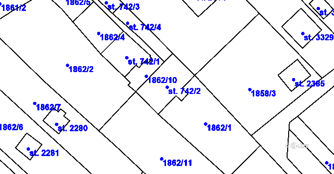 Parcela st. 742/2 v KÚ Hranice, Katastrální mapa