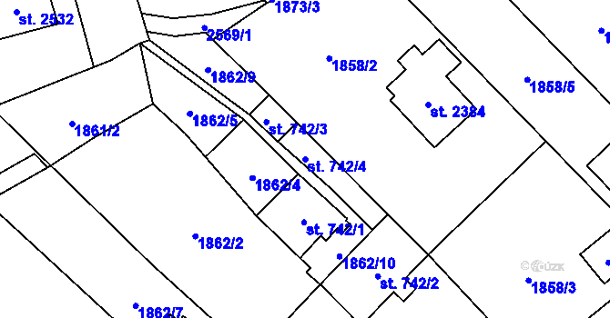 Parcela st. 742/4 v KÚ Hranice, Katastrální mapa