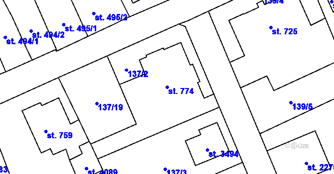 Parcela st. 774 v KÚ Hranice, Katastrální mapa