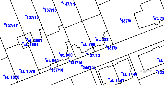 Parcela st. 799 v KÚ Hranice, Katastrální mapa