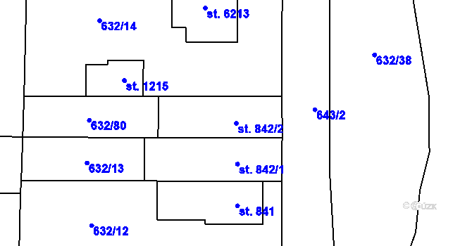 Parcela st. 842/2 v KÚ Hranice, Katastrální mapa