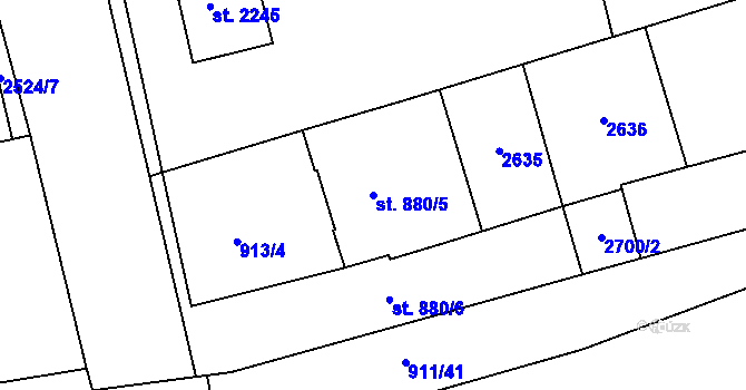 Parcela st. 880/5 v KÚ Hranice, Katastrální mapa