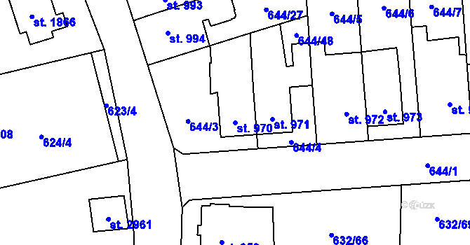 Parcela st. 970 v KÚ Hranice, Katastrální mapa