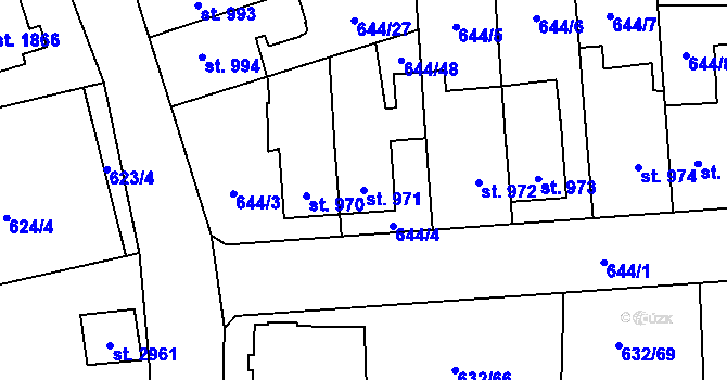 Parcela st. 971 v KÚ Hranice, Katastrální mapa