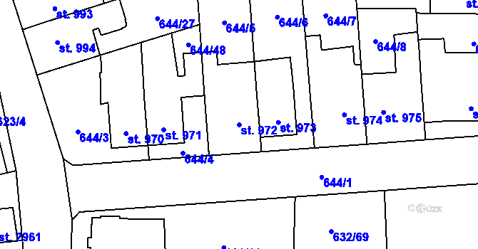 Parcela st. 972 v KÚ Hranice, Katastrální mapa