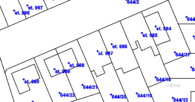 Parcela st. 987 v KÚ Hranice, Katastrální mapa