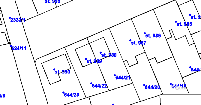 Parcela st. 988 v KÚ Hranice, Katastrální mapa