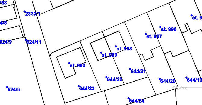 Parcela st. 989 v KÚ Hranice, Katastrální mapa