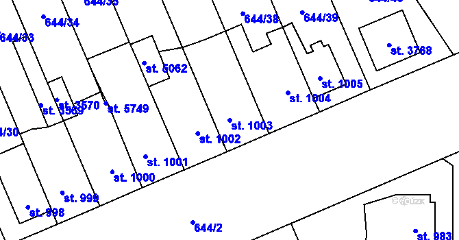 Parcela st. 1003 v KÚ Hranice, Katastrální mapa