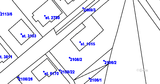 Parcela st. 1015 v KÚ Hranice, Katastrální mapa