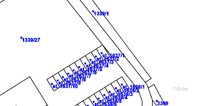 Parcela st. 1637/1 v KÚ Hranice, Katastrální mapa