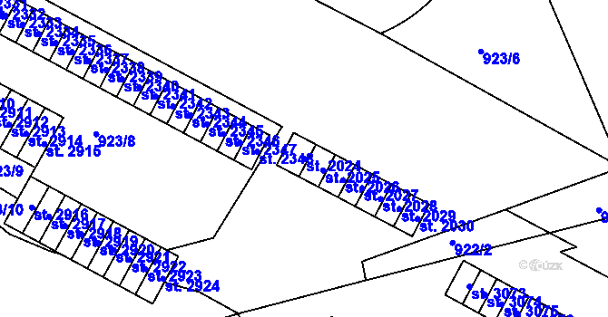 Parcela st. 2024 v KÚ Hranice, Katastrální mapa