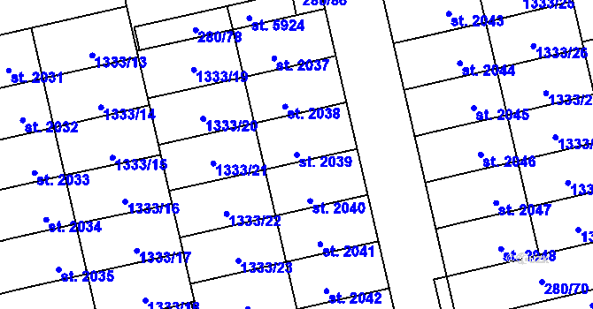 Parcela st. 2039 v KÚ Hranice, Katastrální mapa