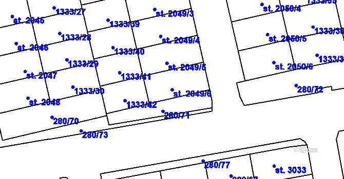 Parcela st. 2049/6 v KÚ Hranice, Katastrální mapa