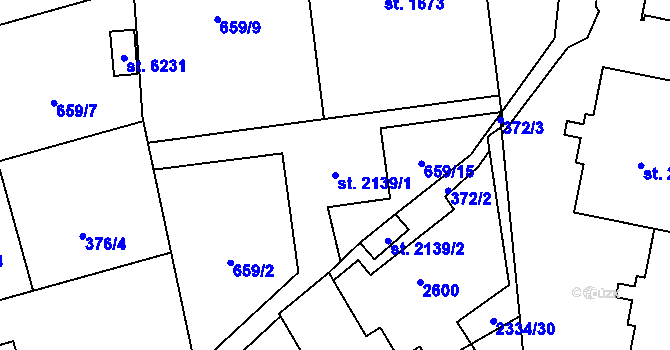 Parcela st. 2139/1 v KÚ Hranice, Katastrální mapa