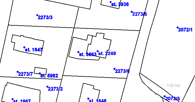 Parcela st. 2249 v KÚ Hranice, Katastrální mapa
