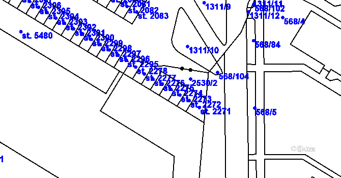 Parcela st. 2274 v KÚ Hranice, Katastrální mapa