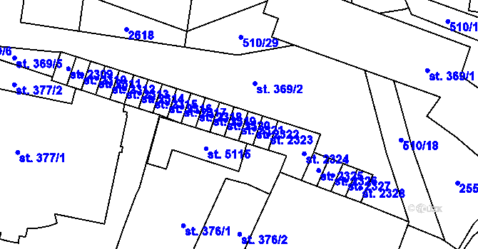 Parcela st. 2321 v KÚ Hranice, Katastrální mapa