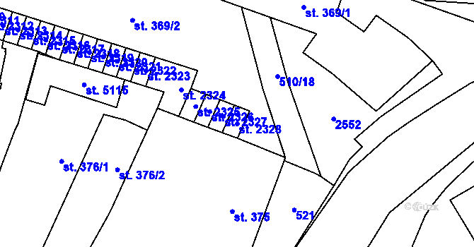 Parcela st. 2328 v KÚ Hranice, Katastrální mapa