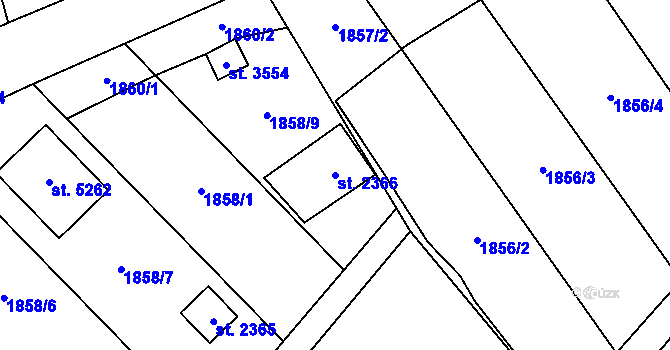 Parcela st. 2366 v KÚ Hranice, Katastrální mapa